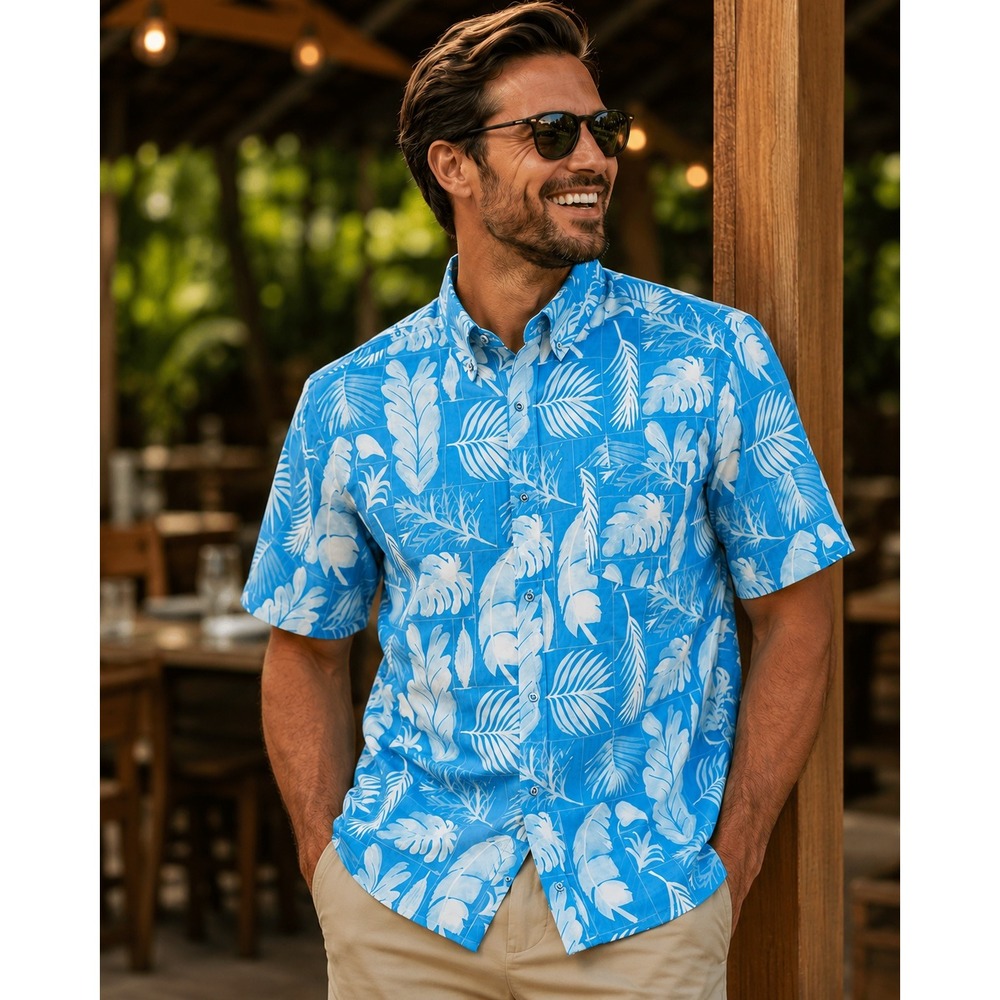 RSVLTS The Roosevelts Kunuflex Button Down Hawaiian Tropical Floral Blue 2XL